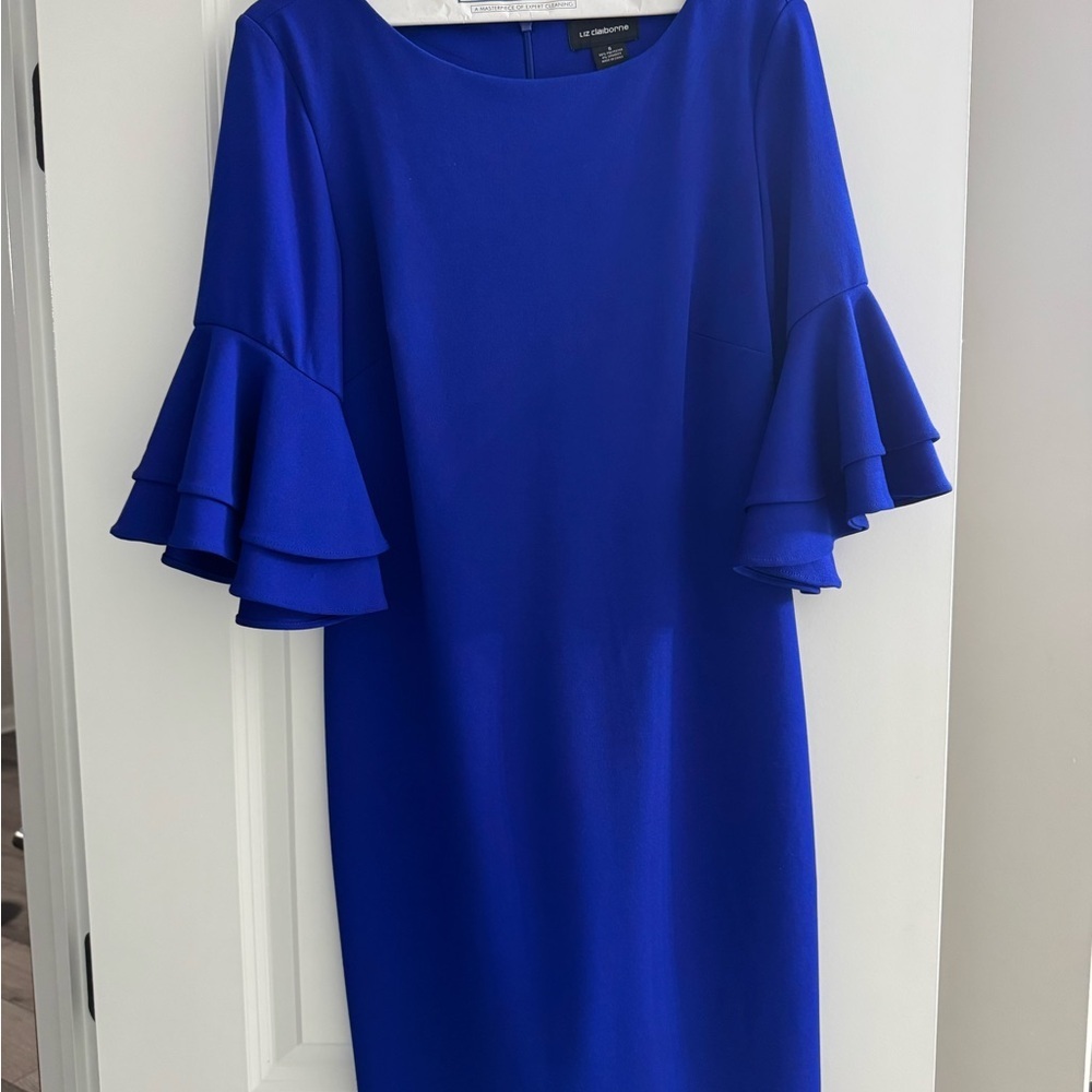 Liz Claiborne Royal Blue Flounce Sleeve Dress